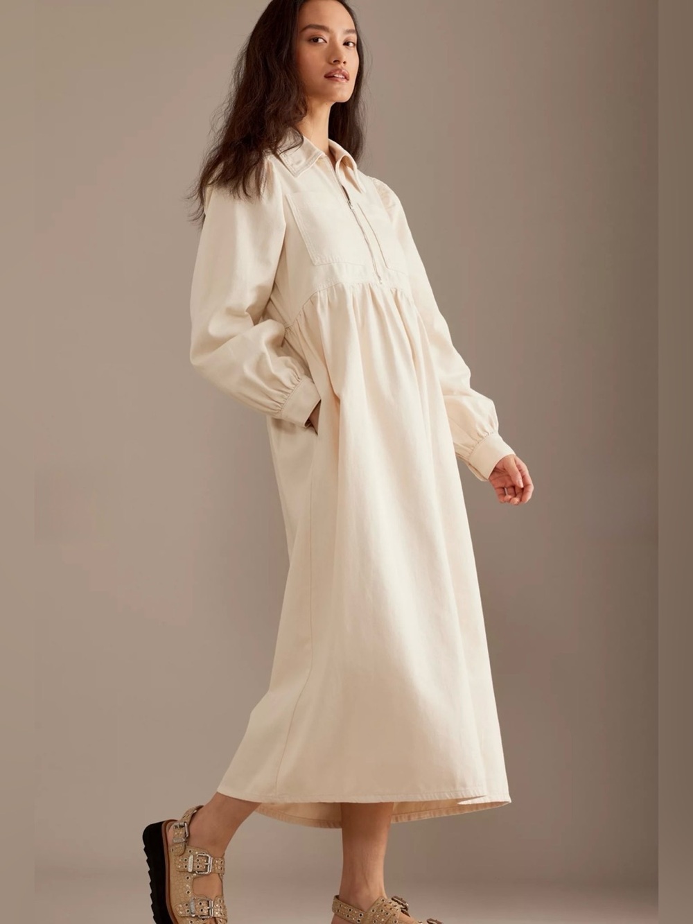 Anthropologie ALIGNE Gabriella Denim Long-Sleeve Midi Dress Size 10 - Picture 4 of 14